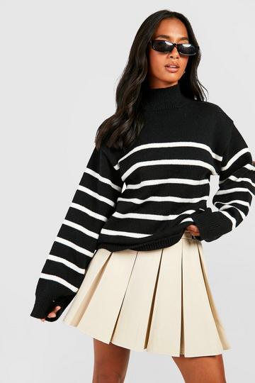 Petite Wide Sleeve Striped Sweater black