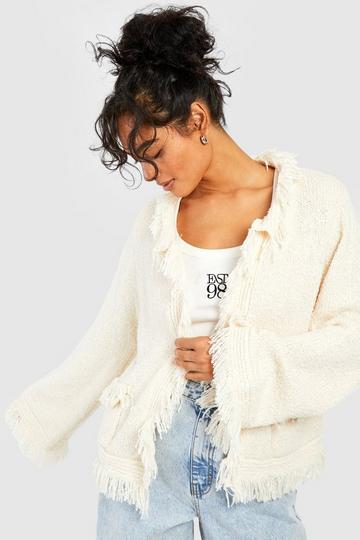 Oversized Boucle Knit Hoodie With Exposed Seams