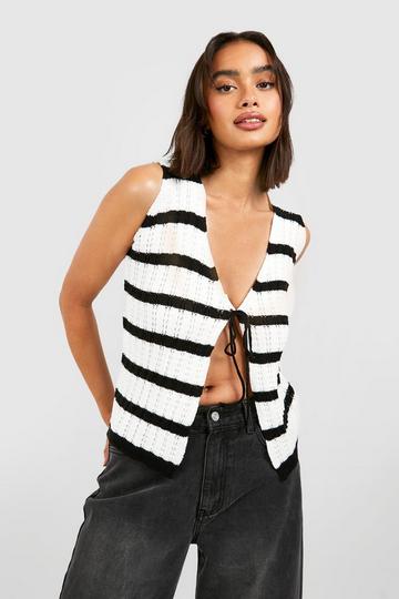 Crochet Stripe Knitted Vest white