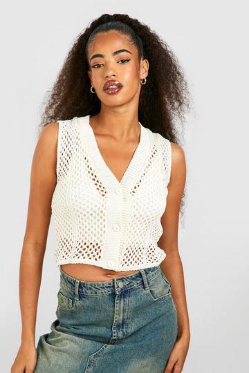 Crochet Knitted Waistcoat ecru