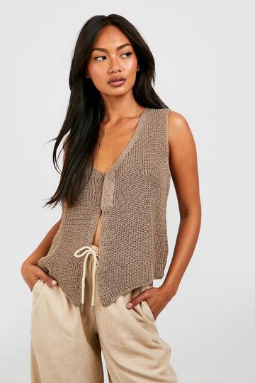 Hook And Eye Loose Knitted Vest taupe