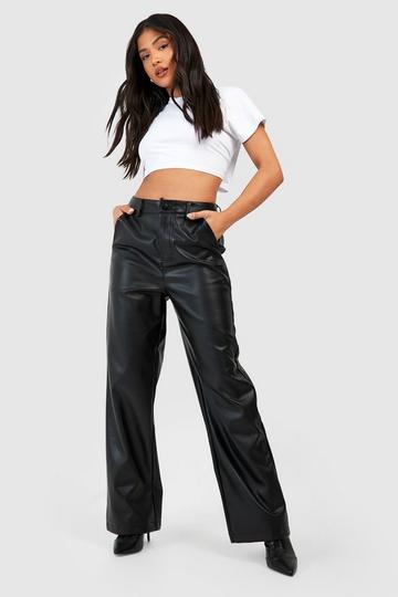 Petite Faux Leather Relaxed Fit Straight Leg Pants black