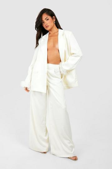 Matte Satin Wide Leg Tailored Trousers ivory