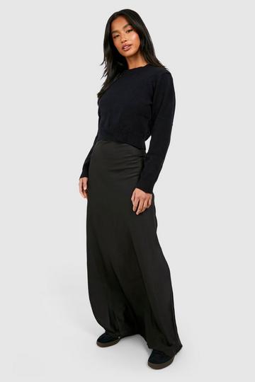 Petite Satin Mix Knitted Maxi Dress black