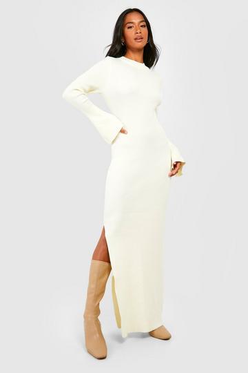 Cream White Petite Premium Rib Knit Maxi Dress