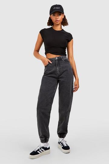 Tall Basics High Waisted Denim Boyfriend Joggers washed black