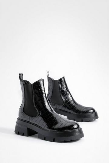 Cleated Sole Chunky Chelsea Boots black