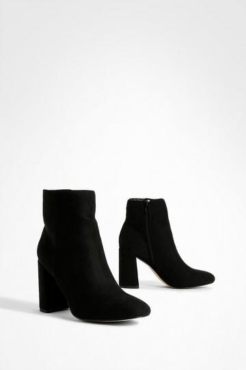 Round Toe Block Heel Faux Suede Ankle Boots black