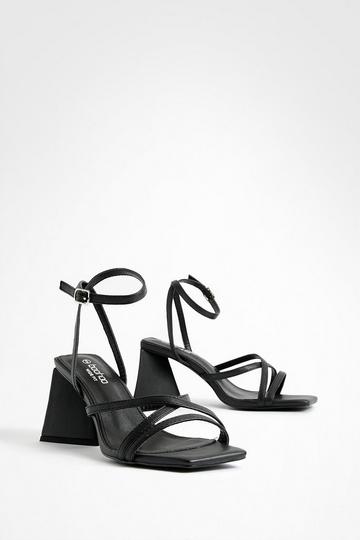 Wide Fit Flared Heel Crossover Sandals black