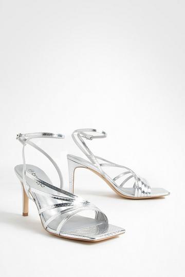 Silver Wide Fit Metallic Asymmetric Heels