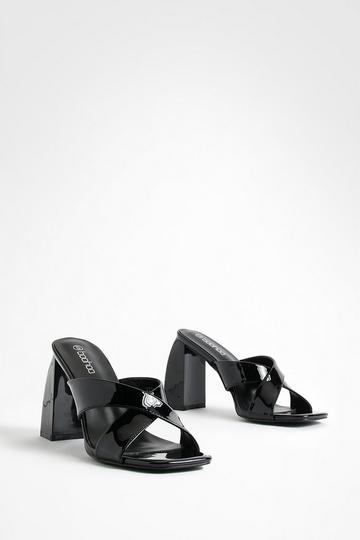 Crossover Strap Heeled Mules black