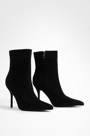 Faux Suede Stiletto Pointed Ankle Boots black