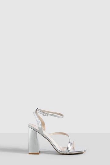 Asymmetric Stap Block Heels silver
