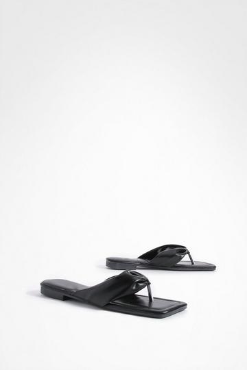 Black Square Toe Pu Flip Flops