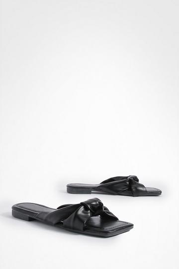 Black Square Toe Bow Detail Mule Sandals