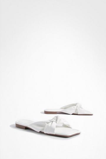 Square Toe Bow Detail Mule Sandals white