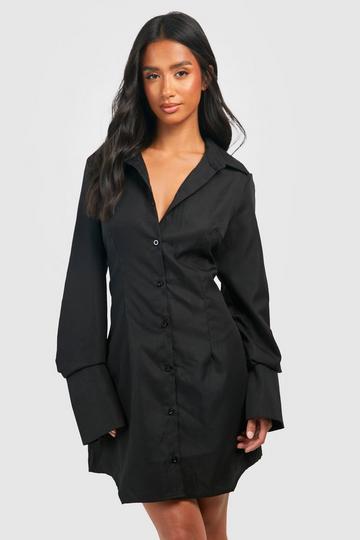 Petite Cinched Waist Shirt Dress black