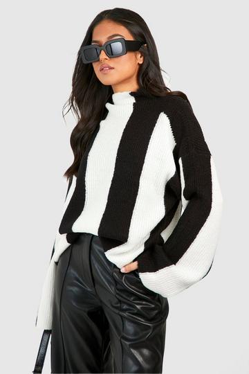 Petite High Neck Stripe Sweater black