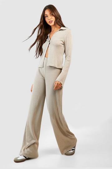 Textured Slouchy Straight Leg Trousers stone
