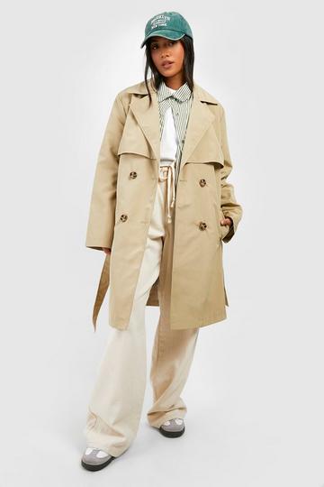 Stone Beige Petite Double Breast Belted Trench Coat