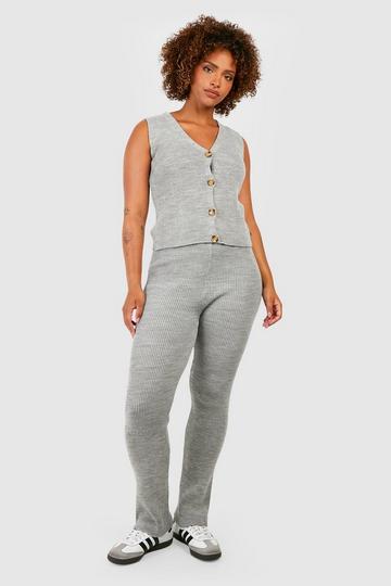 Plus Knitted Straight Leg Trousers grey marl