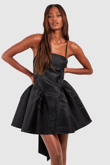 Satin Bow Corset Detail Mini Dress black