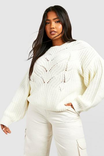 Cream White Plus Chunky Fisherman Sweater
