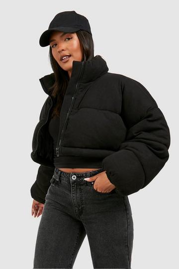 Black Plus Knitted Crop Puffer Jacket
