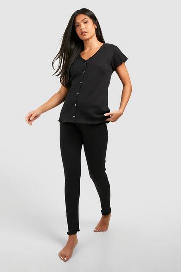 Maternity Ribbed Button Down T-shirt & Legging Set black
