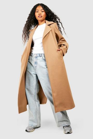 Petite Belted Wool Look Trench camel