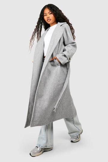 Petite Belted Wool Look Trench grey