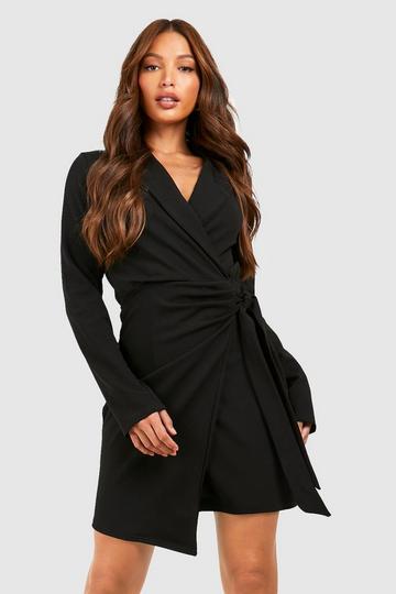 Tall Long Sleeve Wrap Over Blazer Dress black