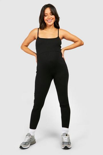 Black Maternity Cotton Rib Skinny Jumpsuit