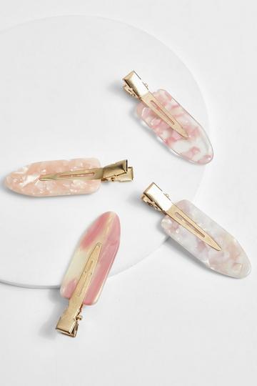 Creaseless Marble Hair Slides Pack Of 4 pink