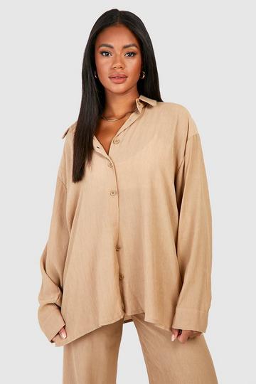 Sand Beige Crinkle Relaxed Fit Shirt