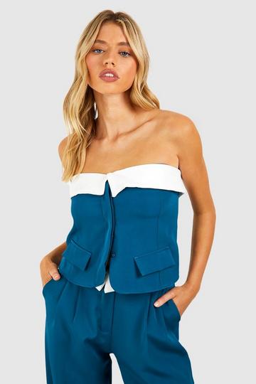 Navy Woven Tailored Bandeau Corset