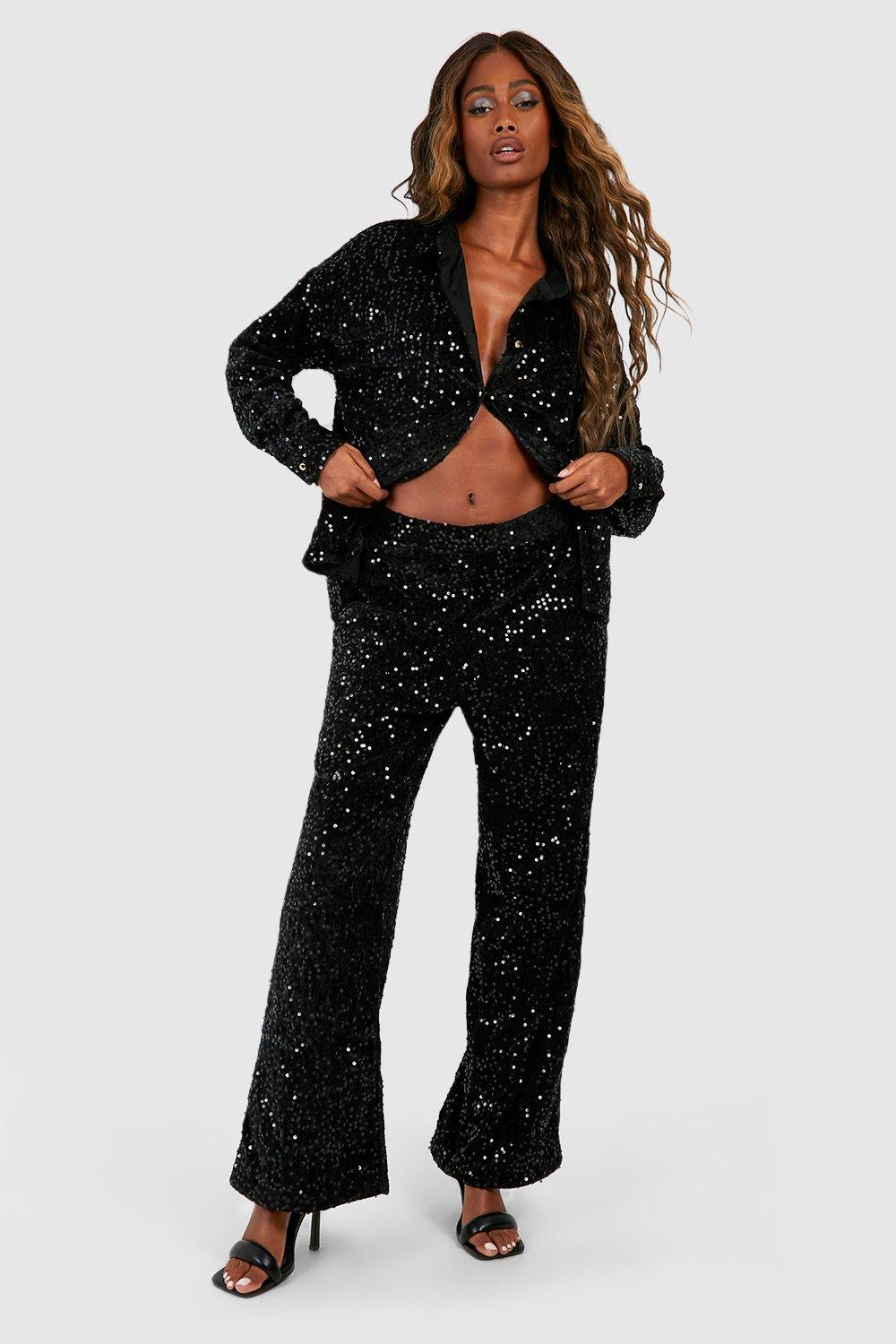 Black velvet clearance wide leg pants