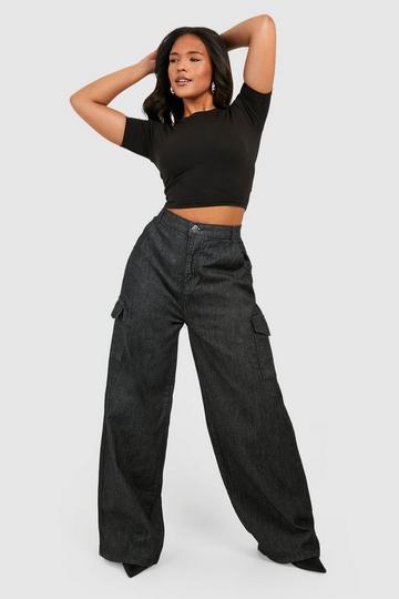 Plus Loose-Fited Cargo Pocket Wide Leg Jean Loose-Fited black
