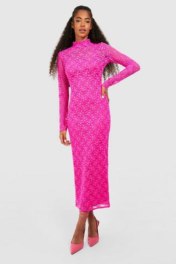 Lace Long Sleeve Midi Dress magenta