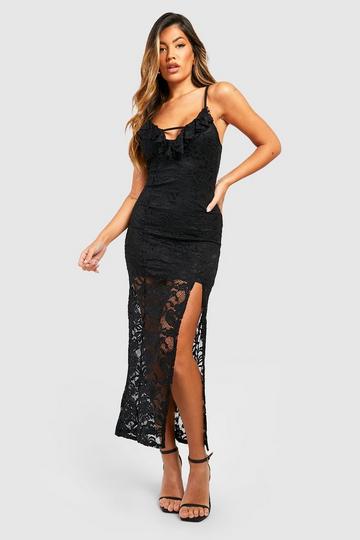 Lace Split Leg Midi Dress black