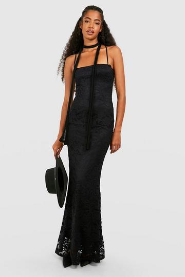 Black Lace Corset Maxi Dress