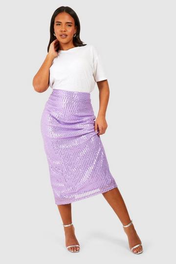 Lilac Purple Plus Sequin Midaxi Skirt