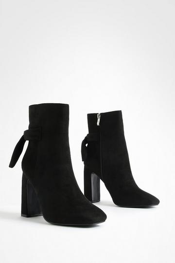 Black Bow Detail Block Heel Ankle Boots