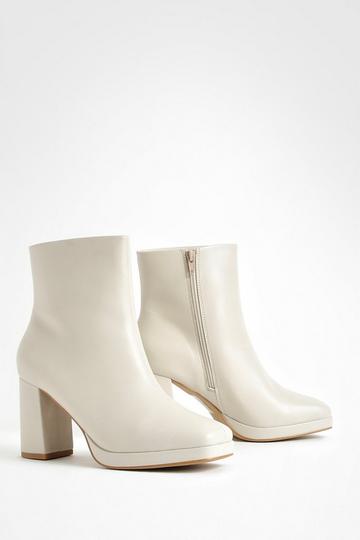 Platform Block Heel Ankle Boots ecru
