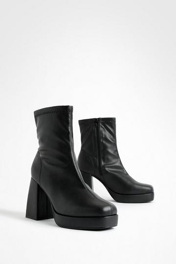 Block Heel Platform Sock Boots black