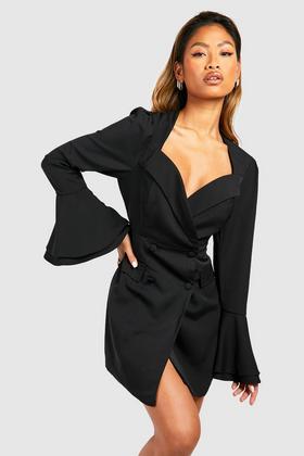 Women's Black Petite Asymmetric Blazer Dress