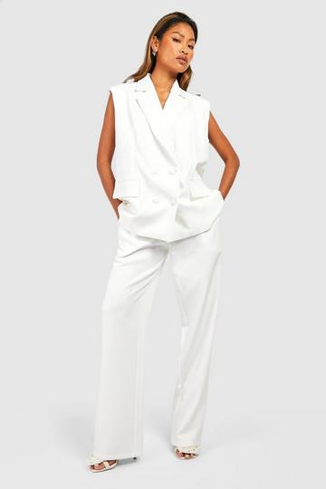 Pleat Front Straight Leg Tailored Trousers ivory