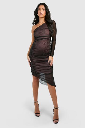 Maternity Striped 3/4 Sleeved Midi Dress