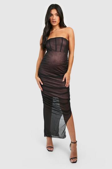 Maternity Mesh Bandeau Midi Dress black