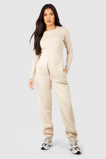 Maternity Ribbed Crew Neck Top And Jogger Set stone